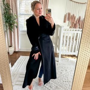 John Caruana Vintage Merino Wool Fur Lapel Long Coat Black